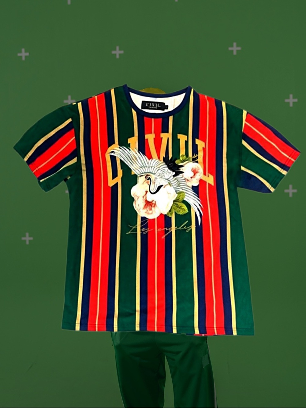Civil Regime Men's XL Multi-Color Vertical Stripe Crane T-Shirt LA